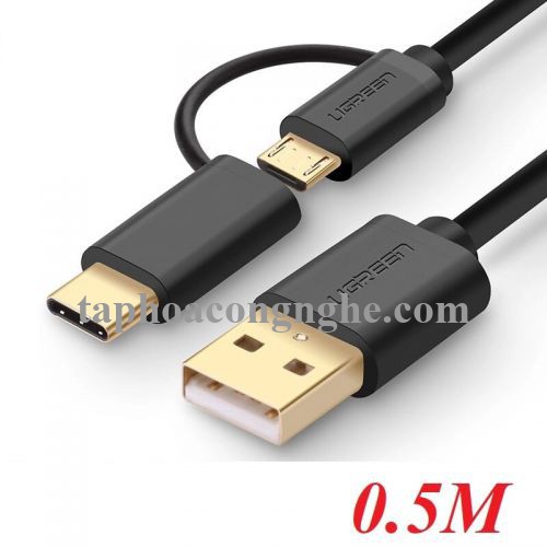 Ugreen 30173 0.5M màu Đen Thiết bị chuyển đổi USB 2.0 sang type-C và micro USB US142 30030173